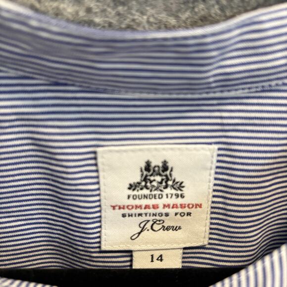 J Crew Shirt Women Size 14 Blue Cotton Thomas Mason Pin Stripe Tuxedo Bib Button - Picture 5 of 12